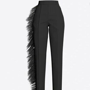 HANIFIA Ava Ostrich Feather Pants in Black Size Small NWT